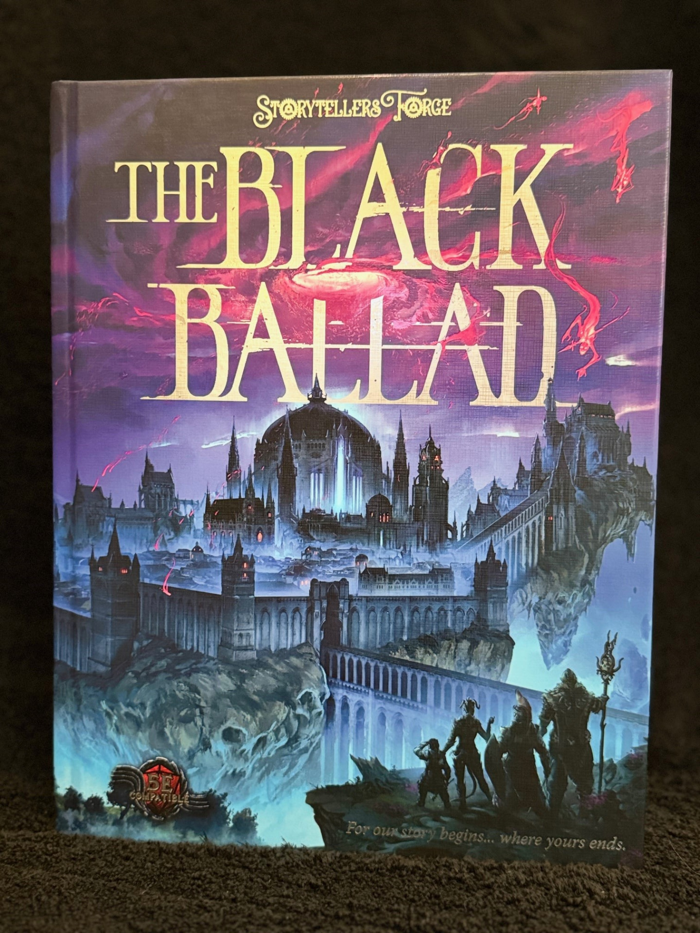 Printed fantasy hardcover with foil stamped title over a painted city